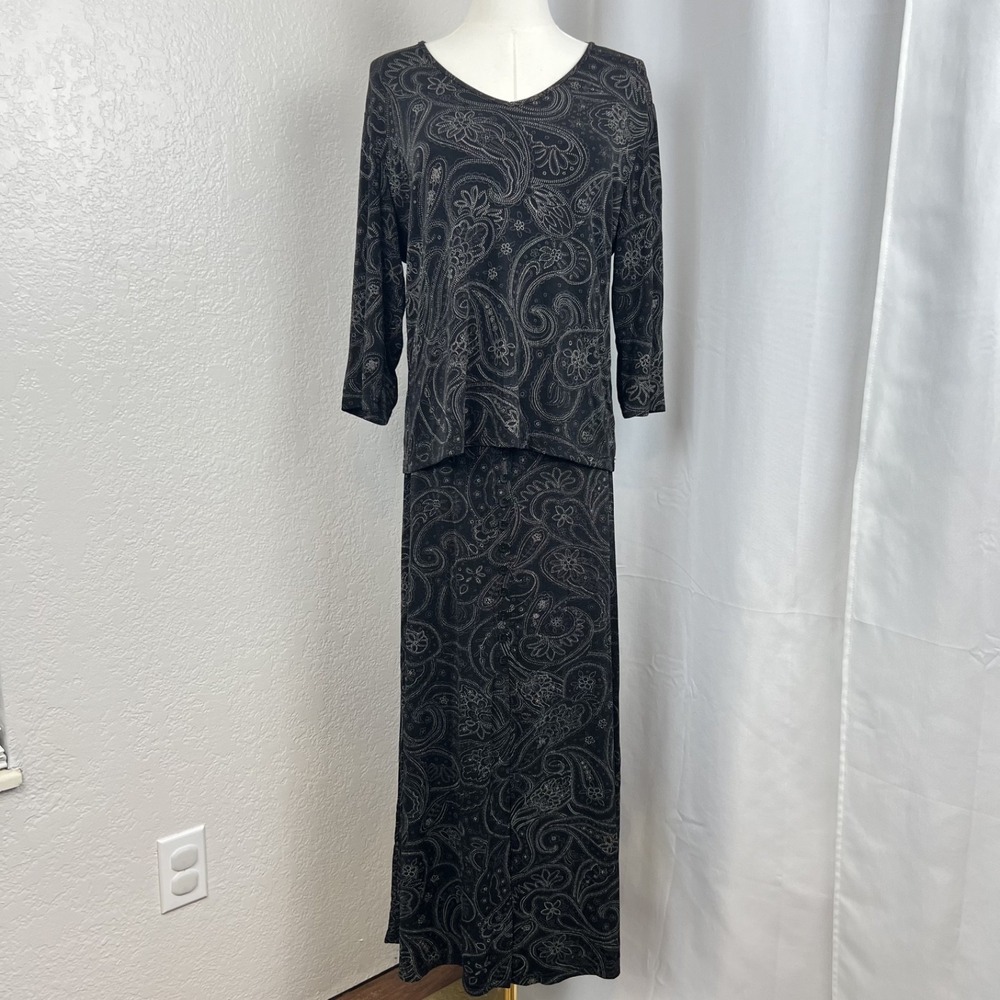 VTG Fairygrunge Two Piece Set‎ Womens M/L Black Paisley Stretch Whimisgoth Y2K